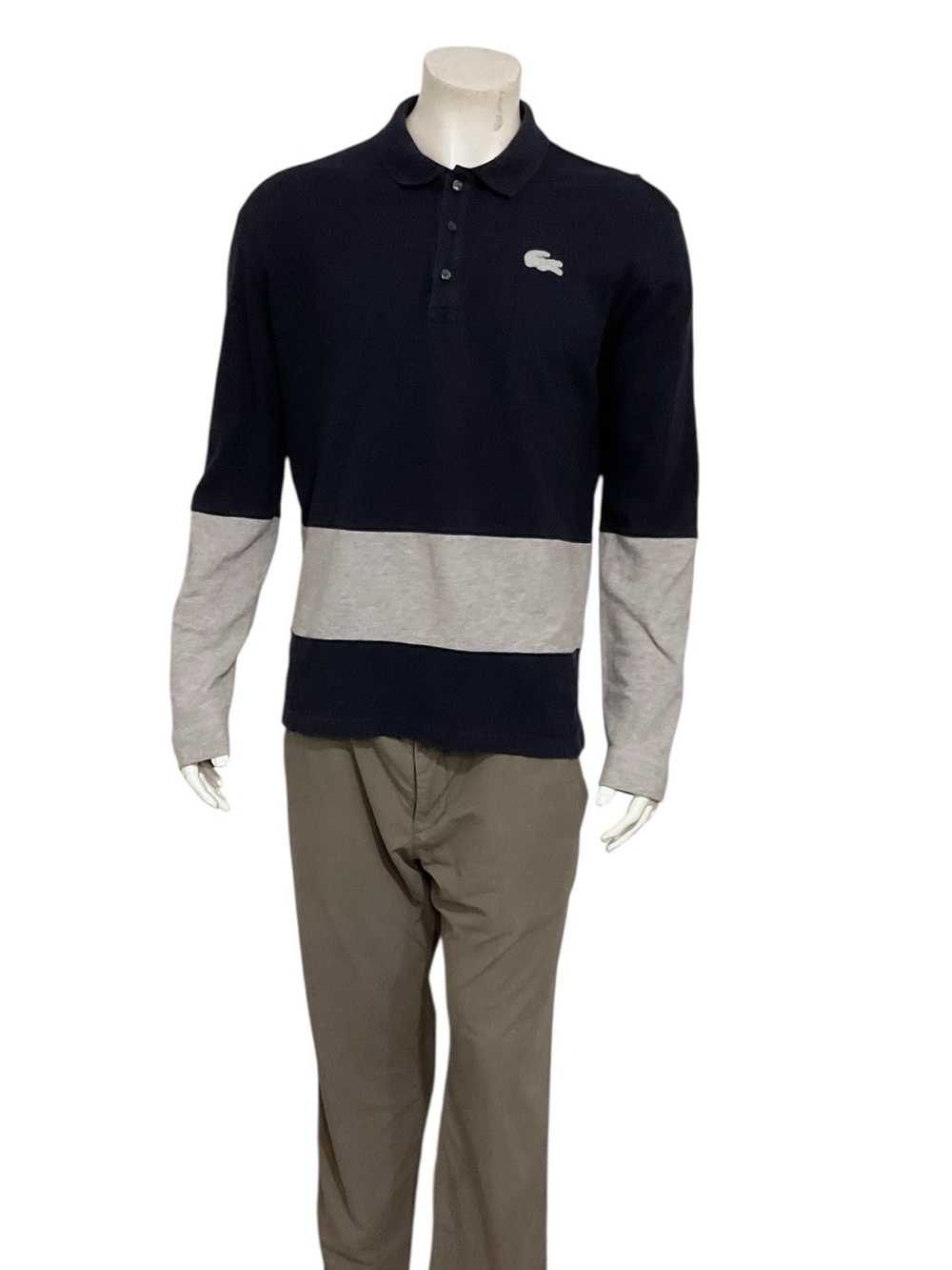 Lacoste Men’s Navy Striped Long Sleeve Polo Shirt